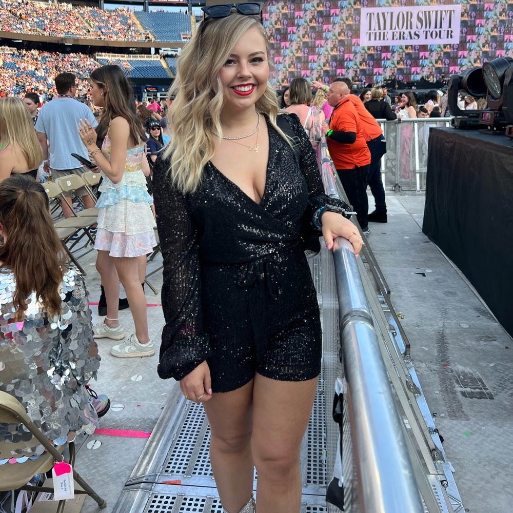 Eras tour black long sleeve sequin romper